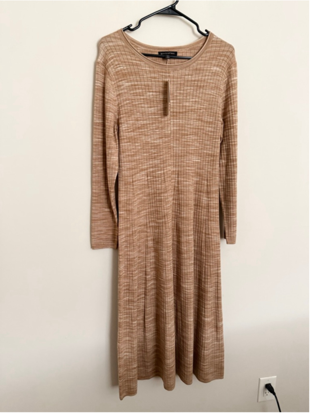 Banana Republic Ribbed Knit Midi Dress Petite L NWT Neutral Taupe Minimalist - Picture 7 of 12